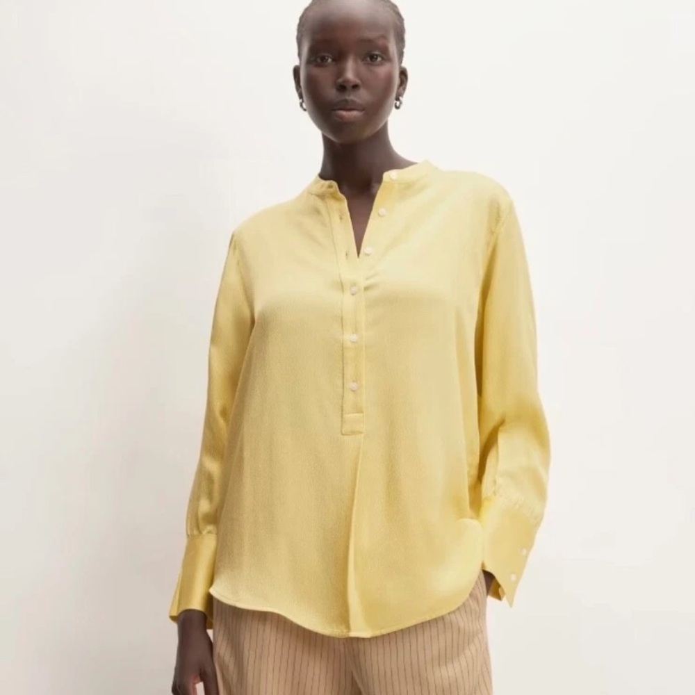 NWT‎ Everlane Hammered Satin Popover Blouse Yellow 0 Preppy Career Resort Office